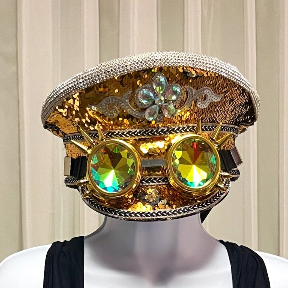 GRACEART Women's Sequin Music Festival Steampunk Hat with Goggles